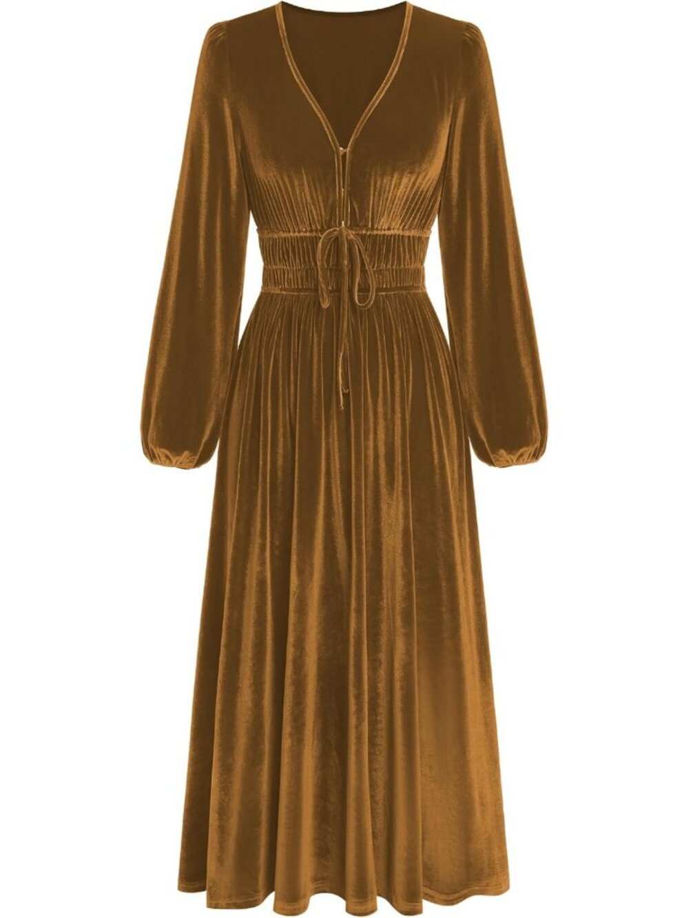 Chic V Neck Velvet Midi Dress | Long Sleeve Formal Cocktail Dress for Women